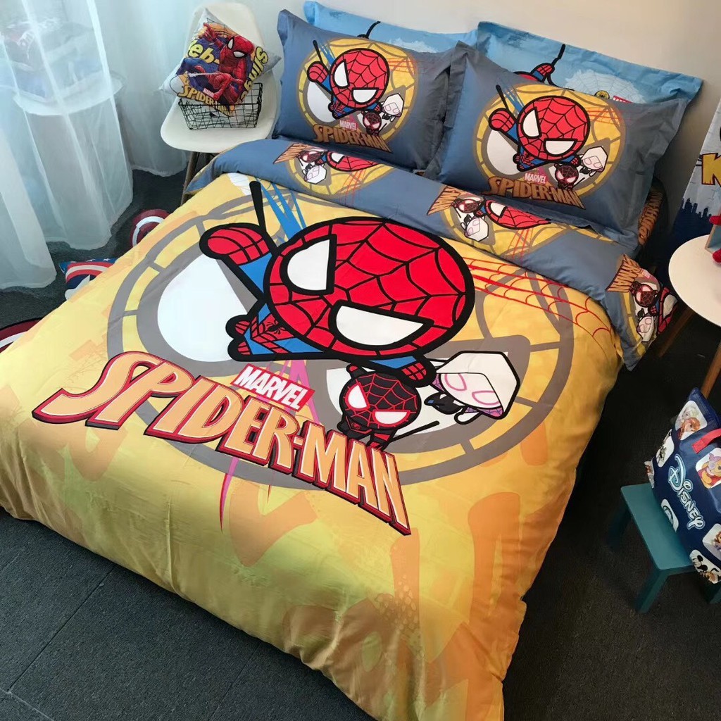 Bộ chăn ga siêu anh hùng Marvel Captain America, Iron man, Spider man 100% cotton cao cấp - Hàng xuất khẩu