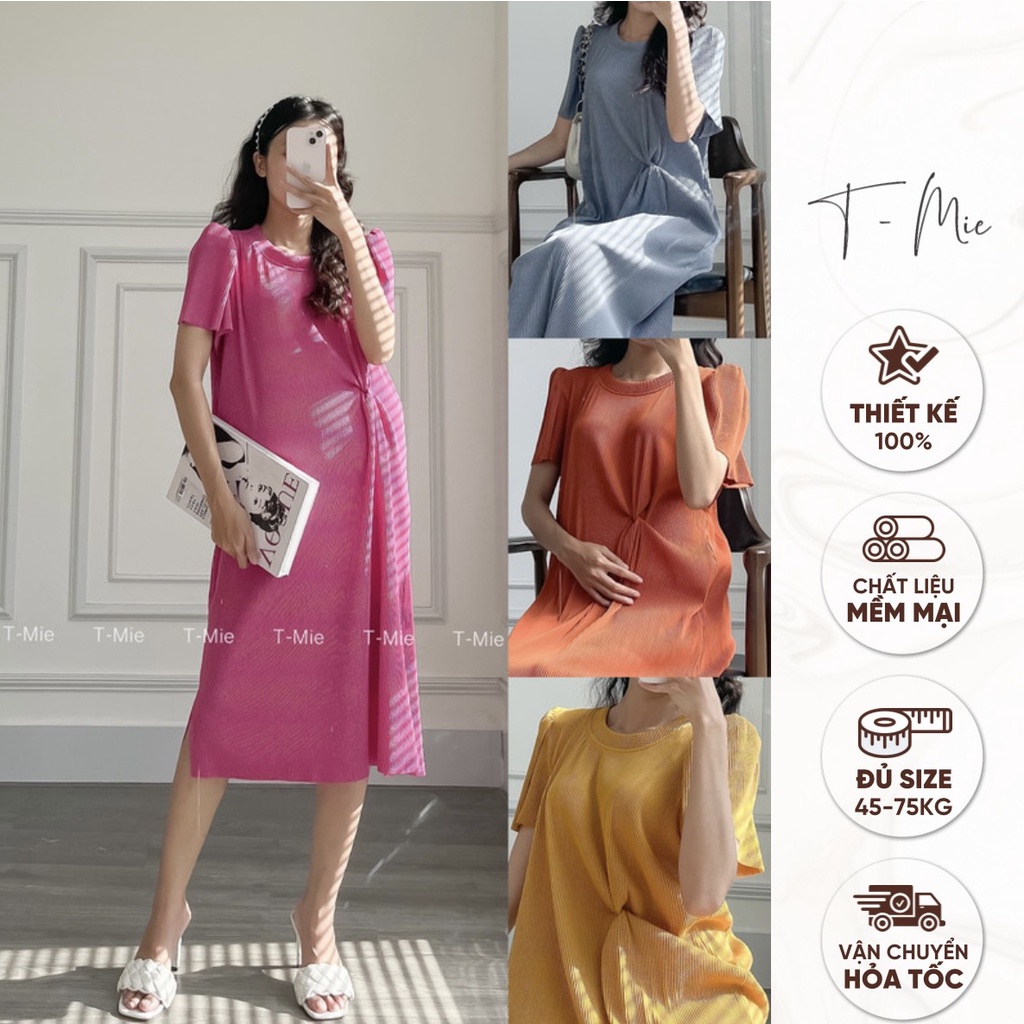T-Mie | Đầm Bầu Thiết Kế Dập Li Xoắn Eo Form Suôn Sang Trọng ,Công Sở ,Dạo Phố ,Đi Tiệc Đẹp