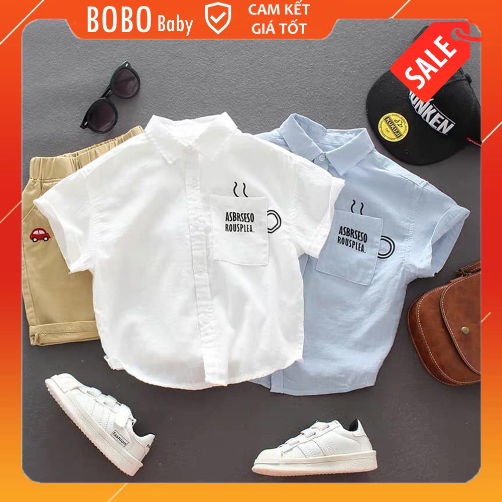 Áo Sơ Mi Cộc Tay Trắng Xanh Xuất Dư Size Đại Cho Bé Trai Bé Gái BOBO Baby SM04
