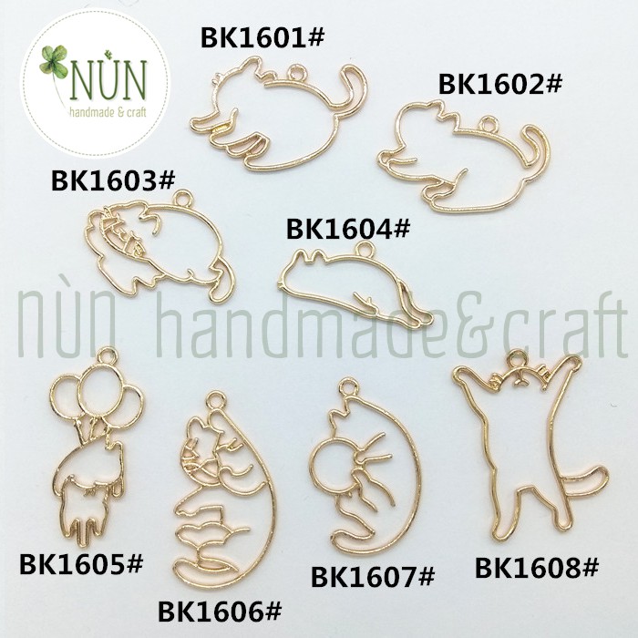 Khung Kim Loại - Charm Kim Loại Hình Mèo Làm Handmade Resin