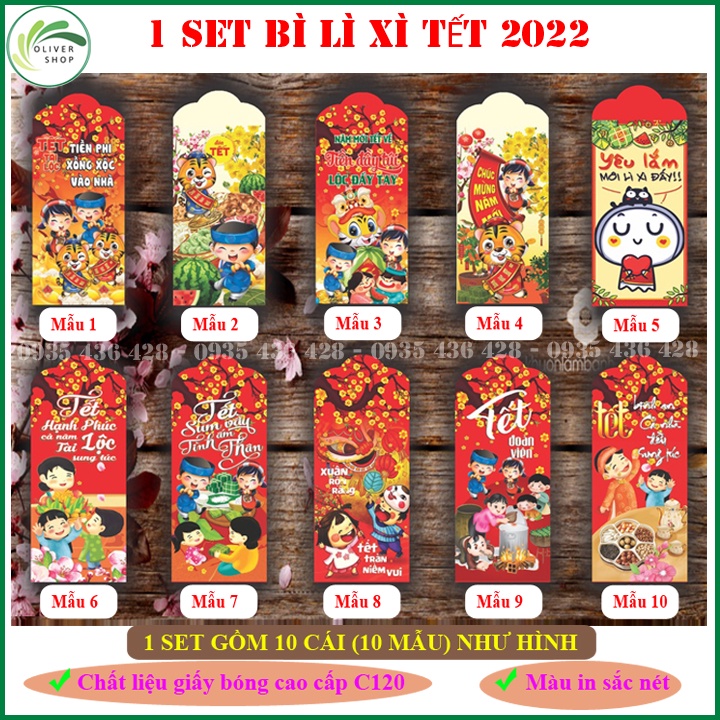 ⚡SET 10 CÁI⚡ Bao Lì Xì 2022 - Bì Lì Xì Tết Nhiều Mẫu Đẹp Dễ Thương - Giấy Bóng Cao Cấp C120