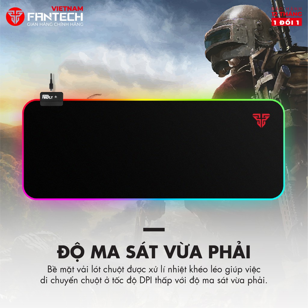 Miếng Lót Chuột Gaming Cỡ Lớn 80 x 30 x 0.4mm Fullsized FANTECH MPR800s FIREFLY Viền LED RGB 7 Chế Độ -  Hàng Chính Hãng