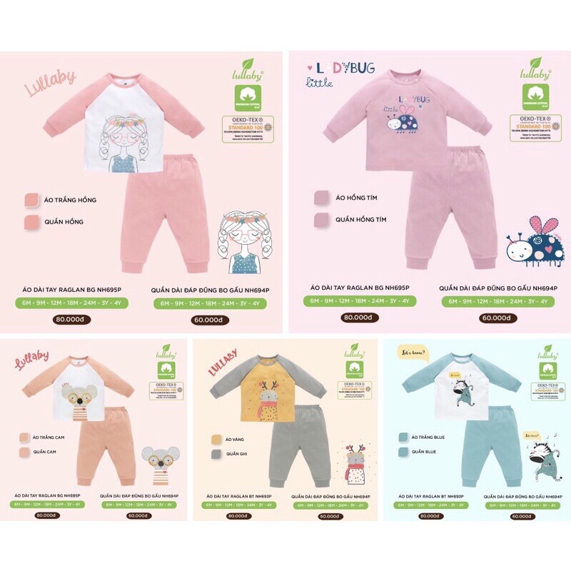 Bộ dài tay raglan cotton cao cấp Lullaby 2021 (9m-4y)