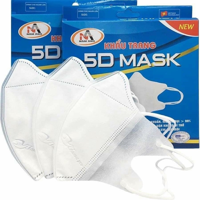 Khẩu trang 5D Màu Trắng Famapro thuộc công ty Nam Anh hộp 10 chiếc dày 3 lớp vải không dệt