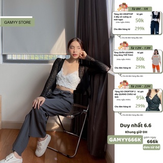 Áo khoác len siêu mỏng Gamyy áo choàng Quảng Châu ngắn cổ V nữ dài tay mặc được mùa hè