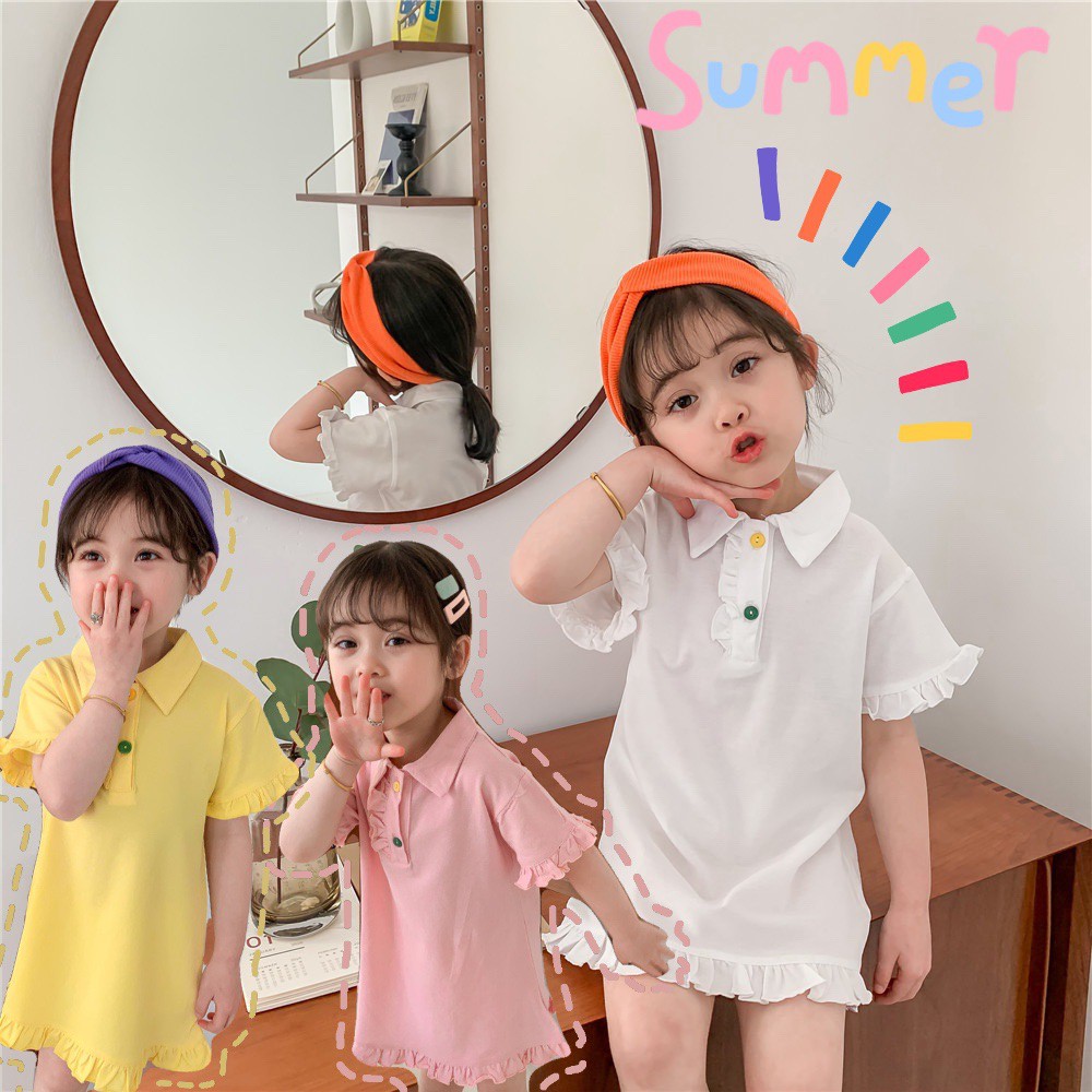 Đầm tay ren màu trơn phong cách Hàn Quốc cho bé gái