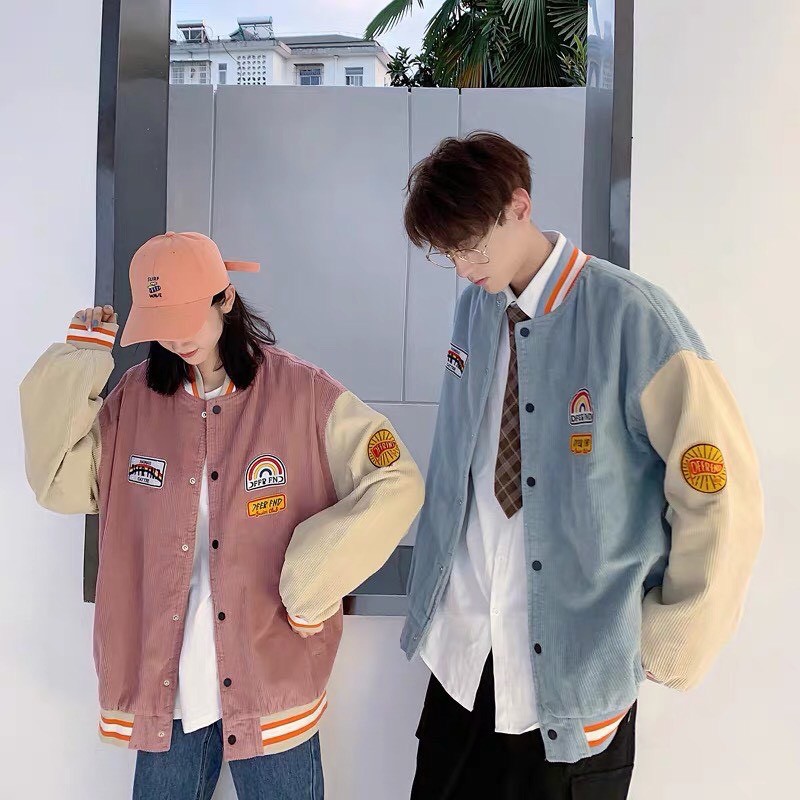 Áo Khoác Kaki Nhung Gân Hàng Quảng Châu Logo Thêu Nổi Bomber Jackets Kaki Form Rộng Unisex CẦU VÒNG - BB size 40-65kg