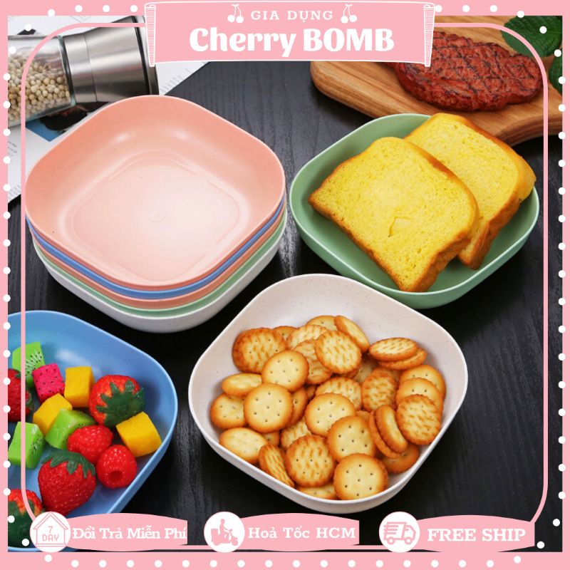 [Siêu Rẻ] Set 8 Dĩa Lúa Mạch Đựng Thức Ăn, Trái Cây, Snack Dáng Vuông Màu Pastel Gọn Nhẹ Dễ Mang Đi Picnic