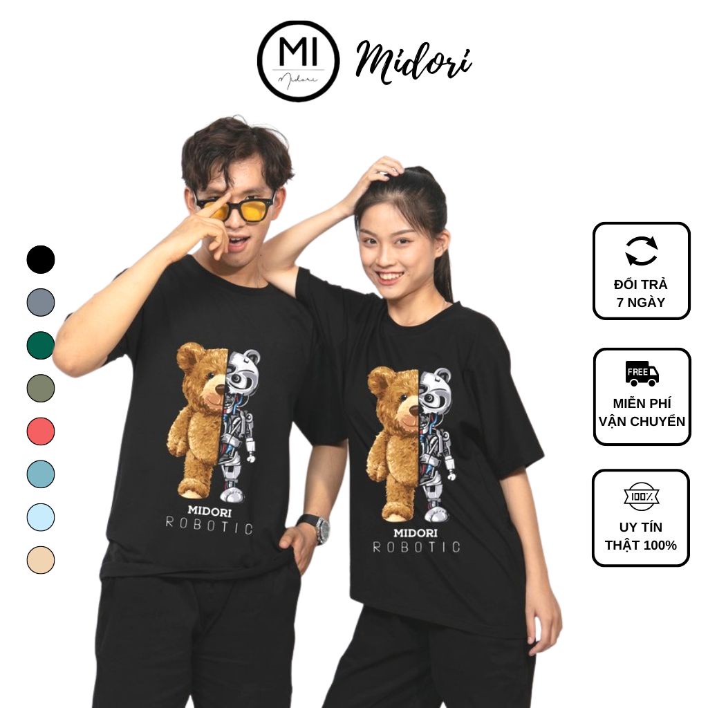 Áo thun unisex form rộng tay lỡ phông Nam Nữ Gấu Robot Local Brand Mi Midori