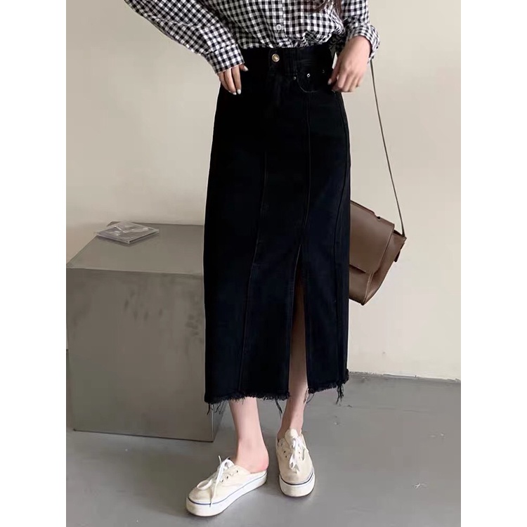 Chân váy cạp cao dáng dài phong cách Ulzzang_A11