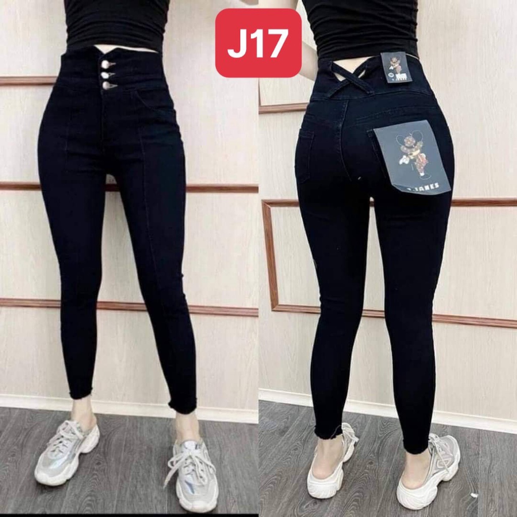 Sale! Quần jean nữ lưng cao màu Đen co giãn tốt ⚡️ Quần bò ôm cạp cao basic J17 | BigBuy360 - bigbuy360.vn