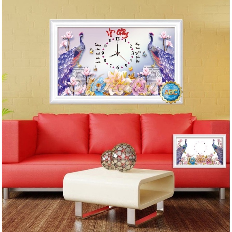 Tranh đính đá đồng hồ vợ chồng KT:80x50cm. Tranh gắn đá chưa đính