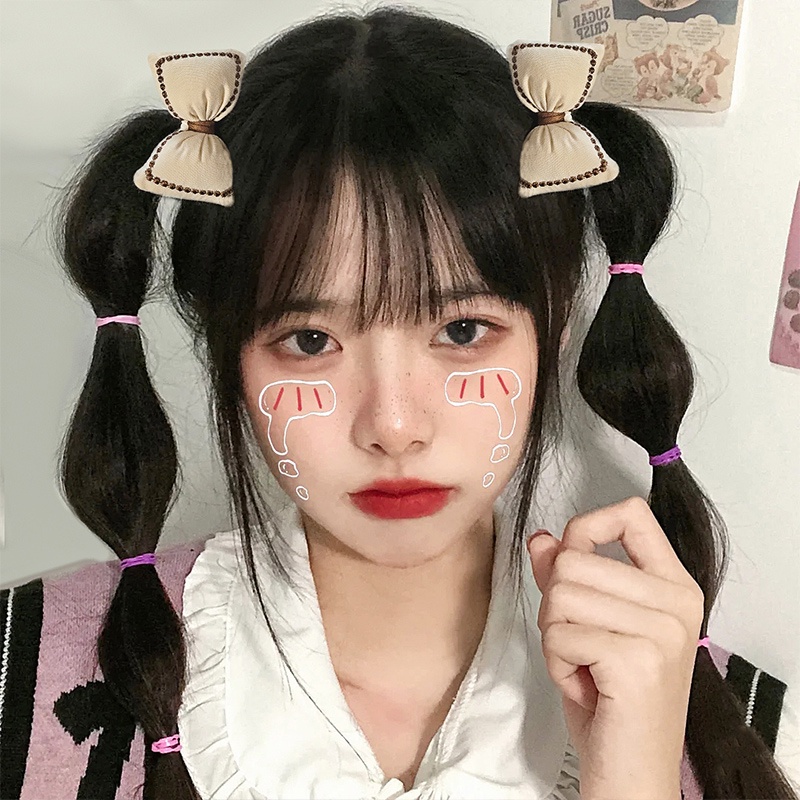 Dây Cột Tóc Cao Su Co Giãn Hình Nơ Màu Khaki Cho Nữ