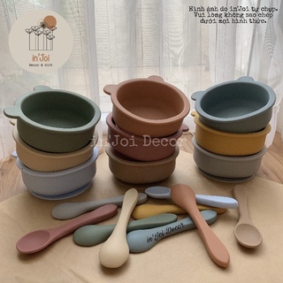 Bát ăn dặm Silicon đế hít hình Gấu kèm thìa chống đổ, trơn, trượt cho bé - in'Joi Decor