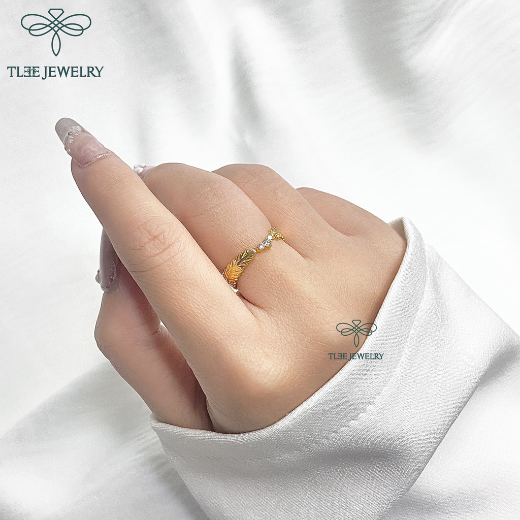 Nhẫn bạc nữ TLEE lá hena mạ vàng 14k cao cấp TleeJewelry A0142