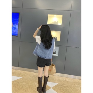 Áo gile denim cổ đắp [ Hình shop chụp ]
