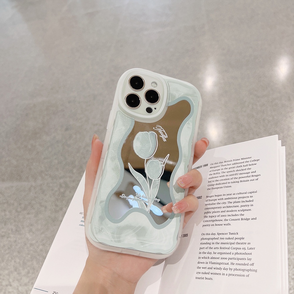 Ốp lưng iphone Ốp Điện Thoại Mềm Họa Tiết Hoa Kèm Gương Trang Điểm Cho iphone13pro Max 11 XR 12pro P Dinuo case-III