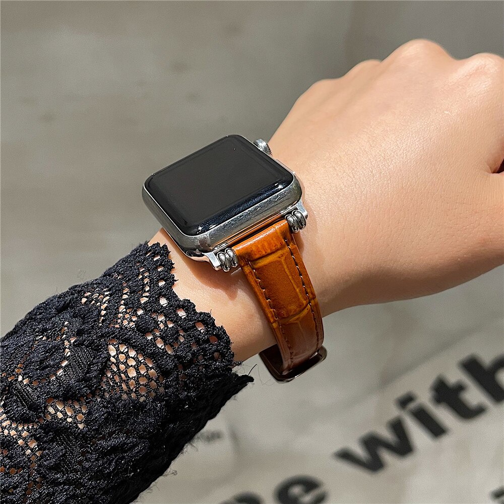 Hermès Dây đeo da họa tiết cây tre cho đồng hồ thông minh Apple Watch 6