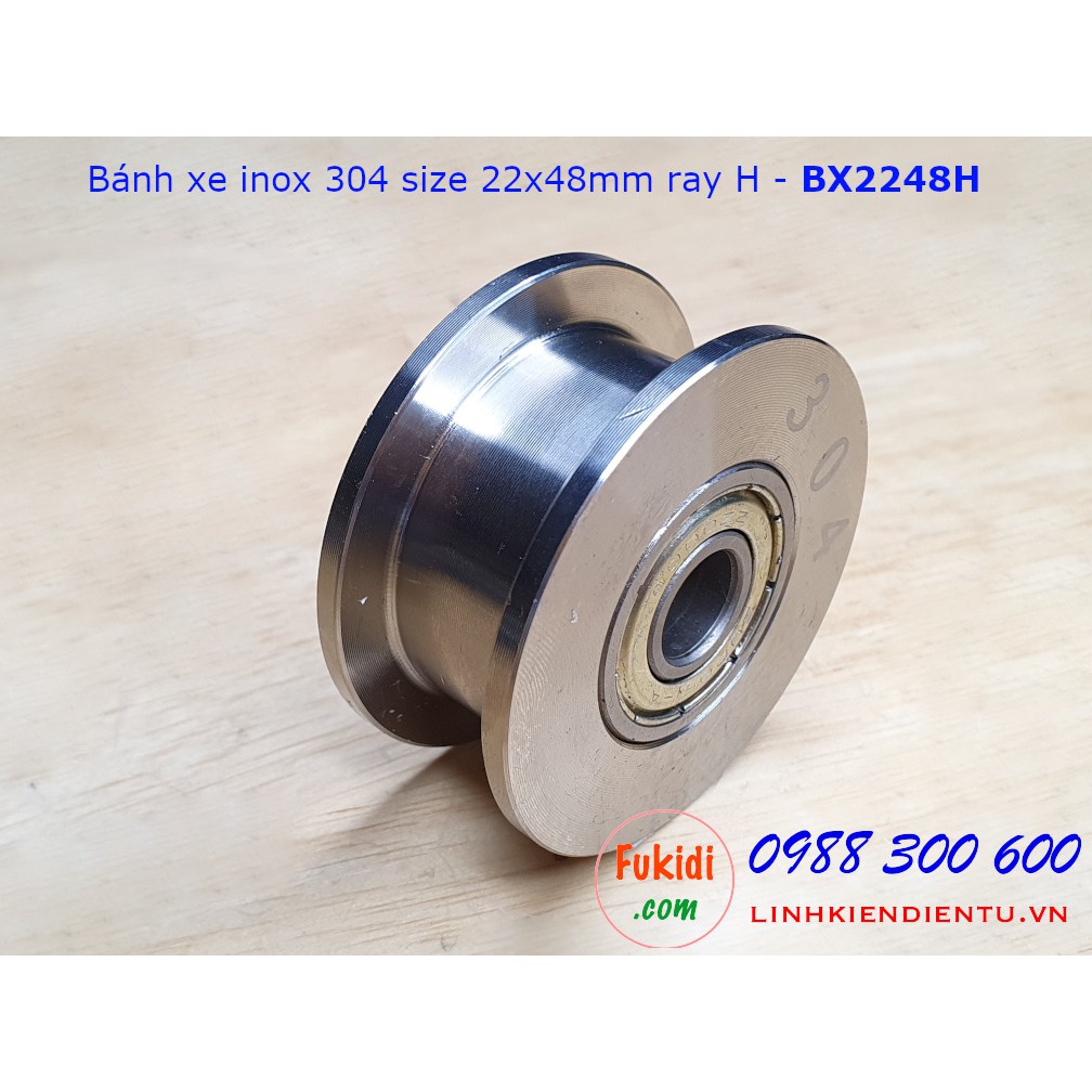 Bánh xe cửa cổng lùa inox 304 ray U/V/H size 22x48mm BX2248