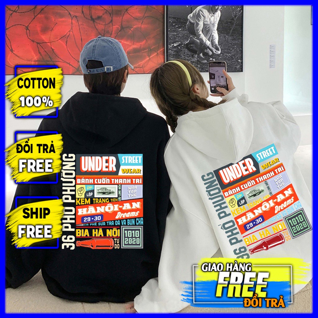 ÁO HOODIE CHẤT NỈ BÔNG Có Mũ IN LOGO Hà Nội,  Áo SWEATER UNISEX Nam Nữ- In Hình Local Brand Dáng Đẹp Form Rộng HD3