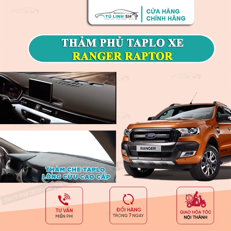 Thảm taplo FORD RANGER RAPTOR bằng lông Cừu 3 lớp hoặc Da Cacbon