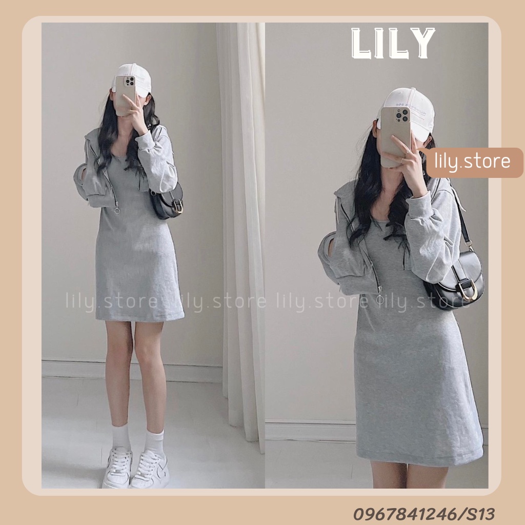 Set áo váy nữ, Set váy 2 dây kèm áo khoác chất len tăm trẻ trung năng động oversize S13LILY