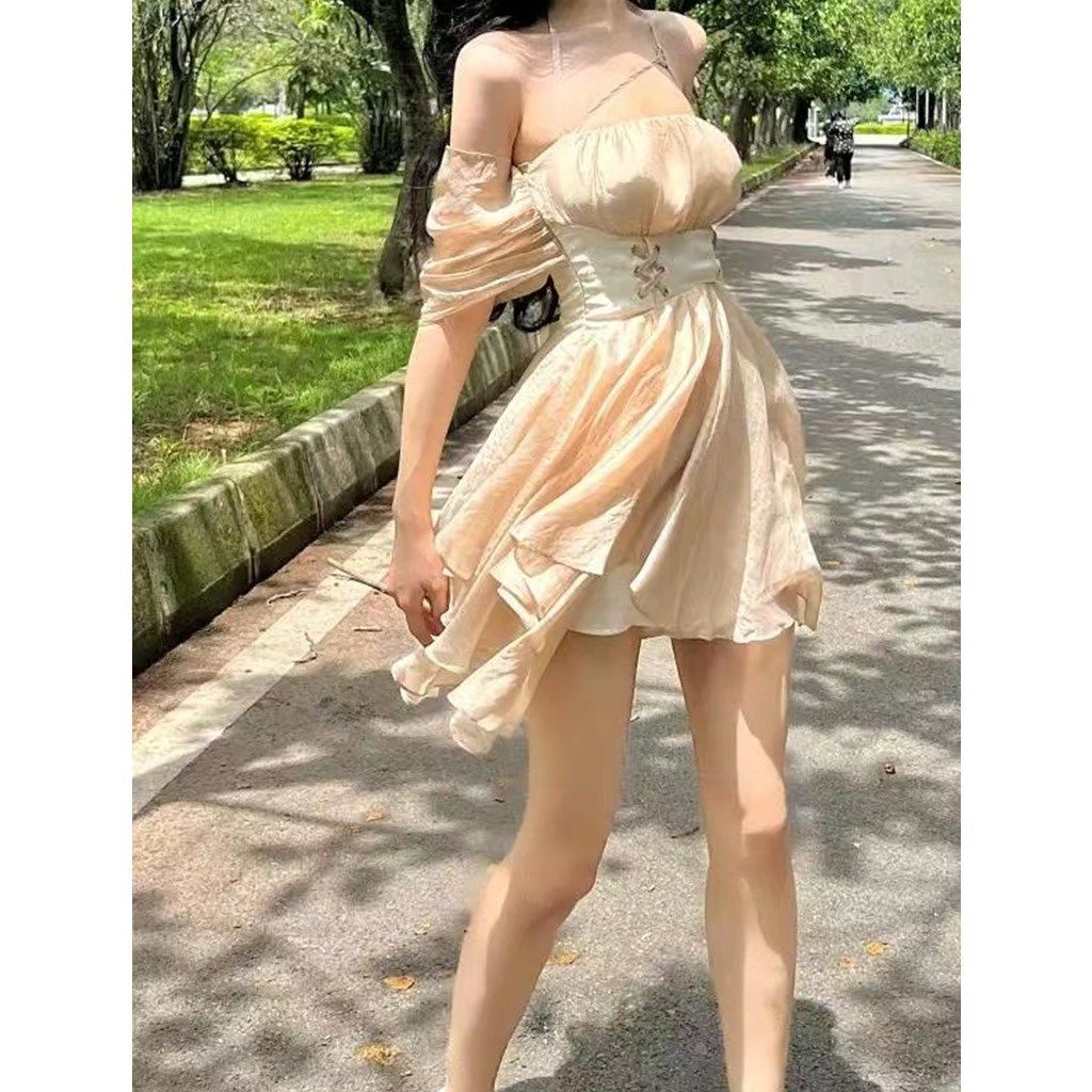 Đầm Ngắn Dáng Chữ a Hai Dây Phong Cách Thời Trang Mùa Hè Gợi Cảm Hàng Mới