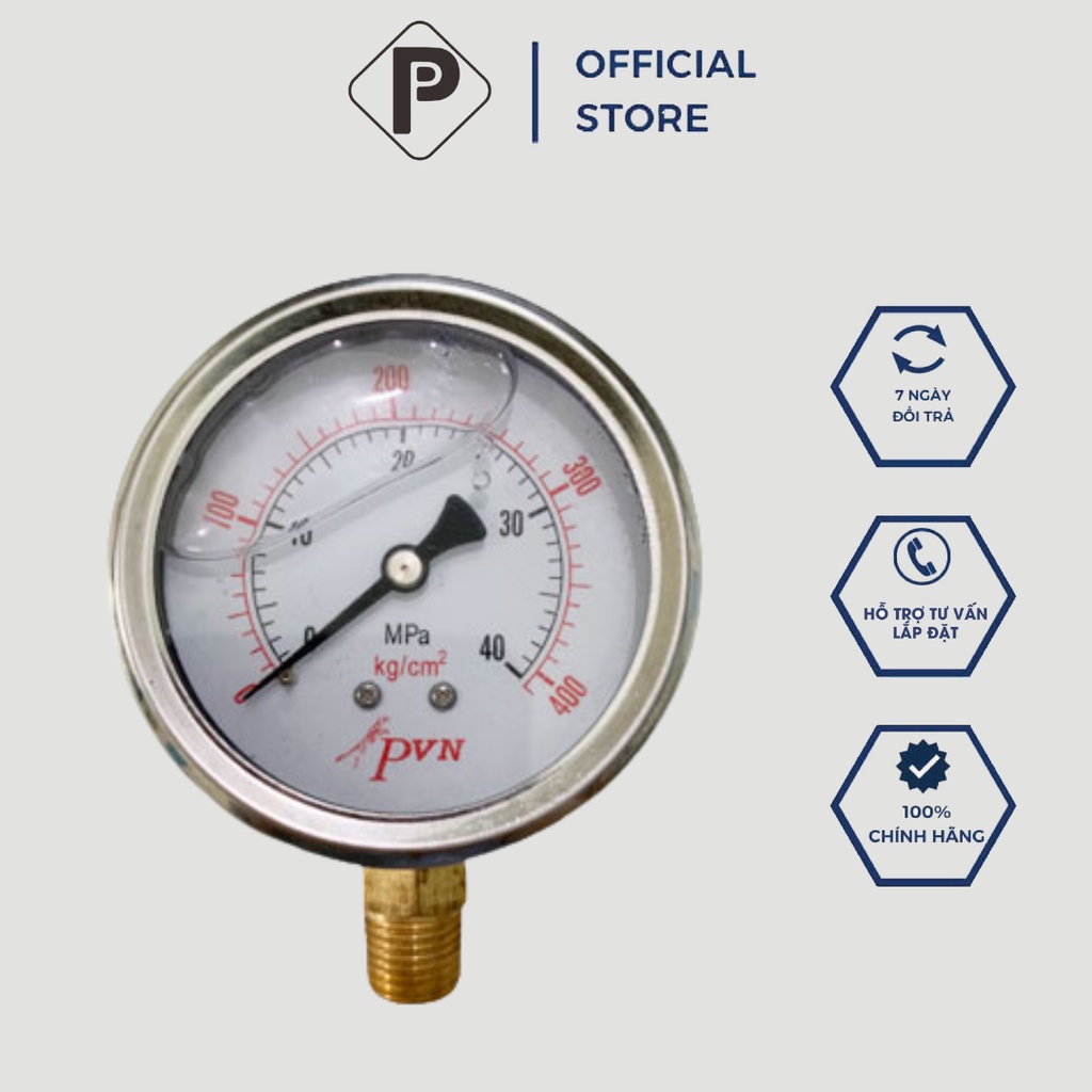 Đồng Hồ Đo Áp Xuất Thủy Lực Phi 100mm Chân Đứng PVN