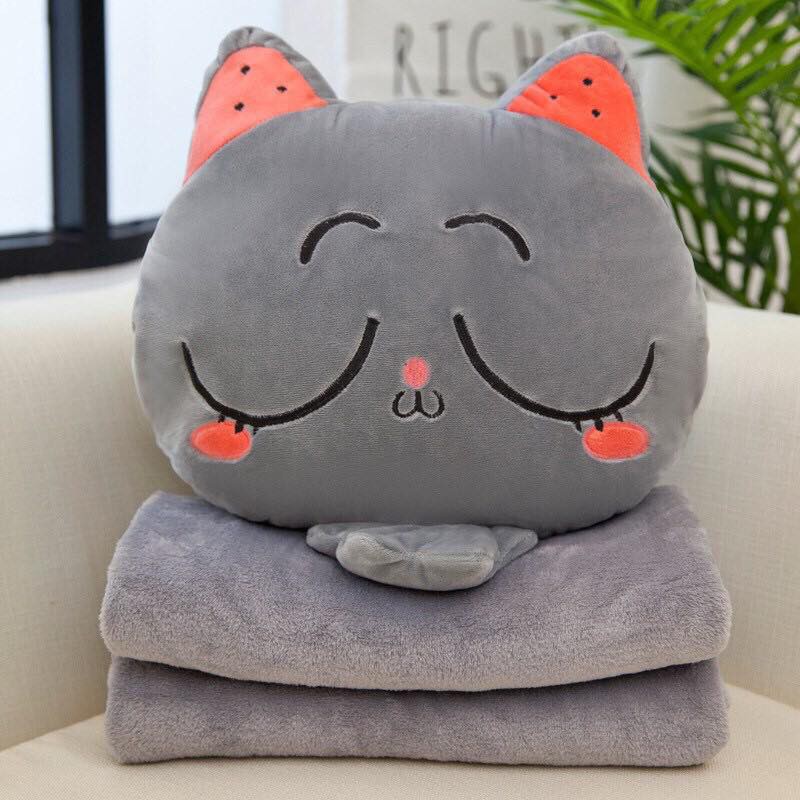 Bộ Chăn + Gối Văn Phòng Hình Mèo Siêu Dễ Thương
