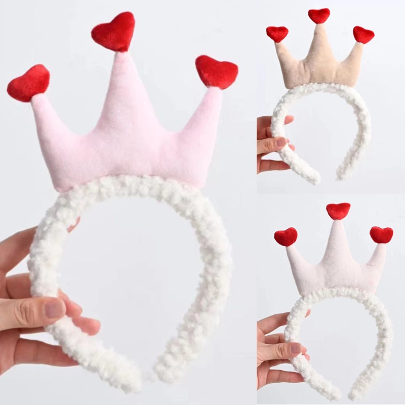 Băng Đô Cài Tóc Rửa Mặt / Trang Điểm Phủ Lông Mềm Mại Hình Vương Miện Trái Tim Đáng Yêu Dùng Khi