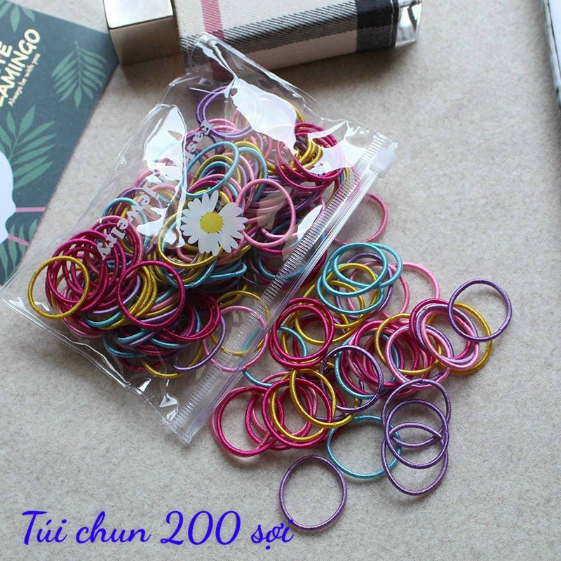 Sét 100 chun buộc tóc trộn màu cho bé