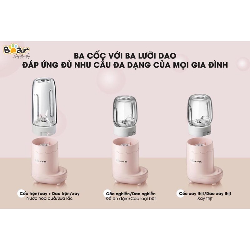 (Bản Quốc Tế) Máy xay đa năng Bear 3 cối thuỷ tinh cho bé ăn dặm GR-B03V1 LLJ-C04J1