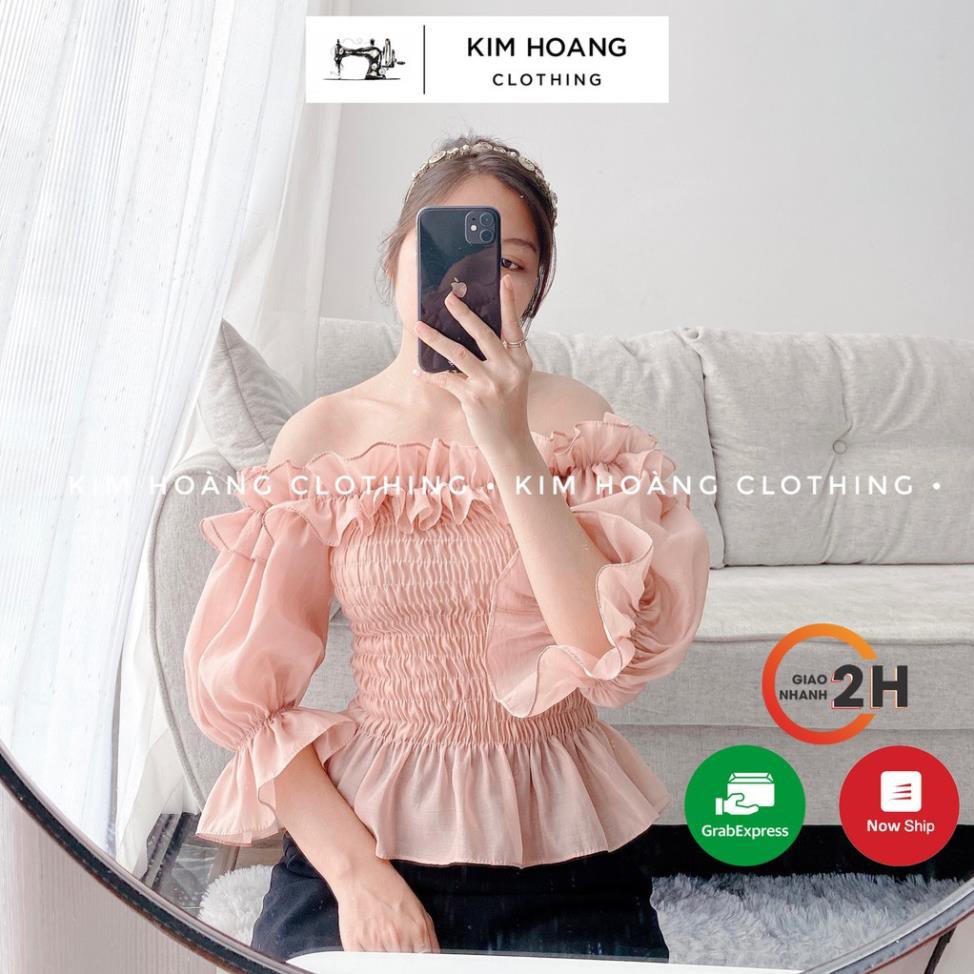 Áo croptop ôm, áo croptop tay ngắn bánh bèo sexy kiểu tay bồng bèo nhún Mophus MA005