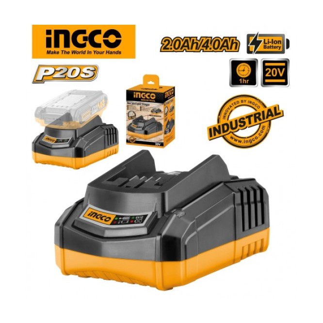 Bộ sạc pin nhanh 20V INGCO FCLI2001 Đế sạc nhanh công suất 50W sạc nhanh 2A.h/1h dùng được cho cả pin 4A.h và Pin TOTAL