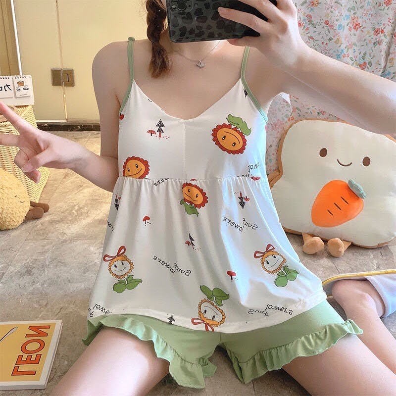 Đồ Bộ Nữ Mặc Nhà 2 Dây Cực Xinh - Có Đệm Ngực - Chất Liệu Cotton Co Giãn 4 Chiều H&amp;N Fashion Shop