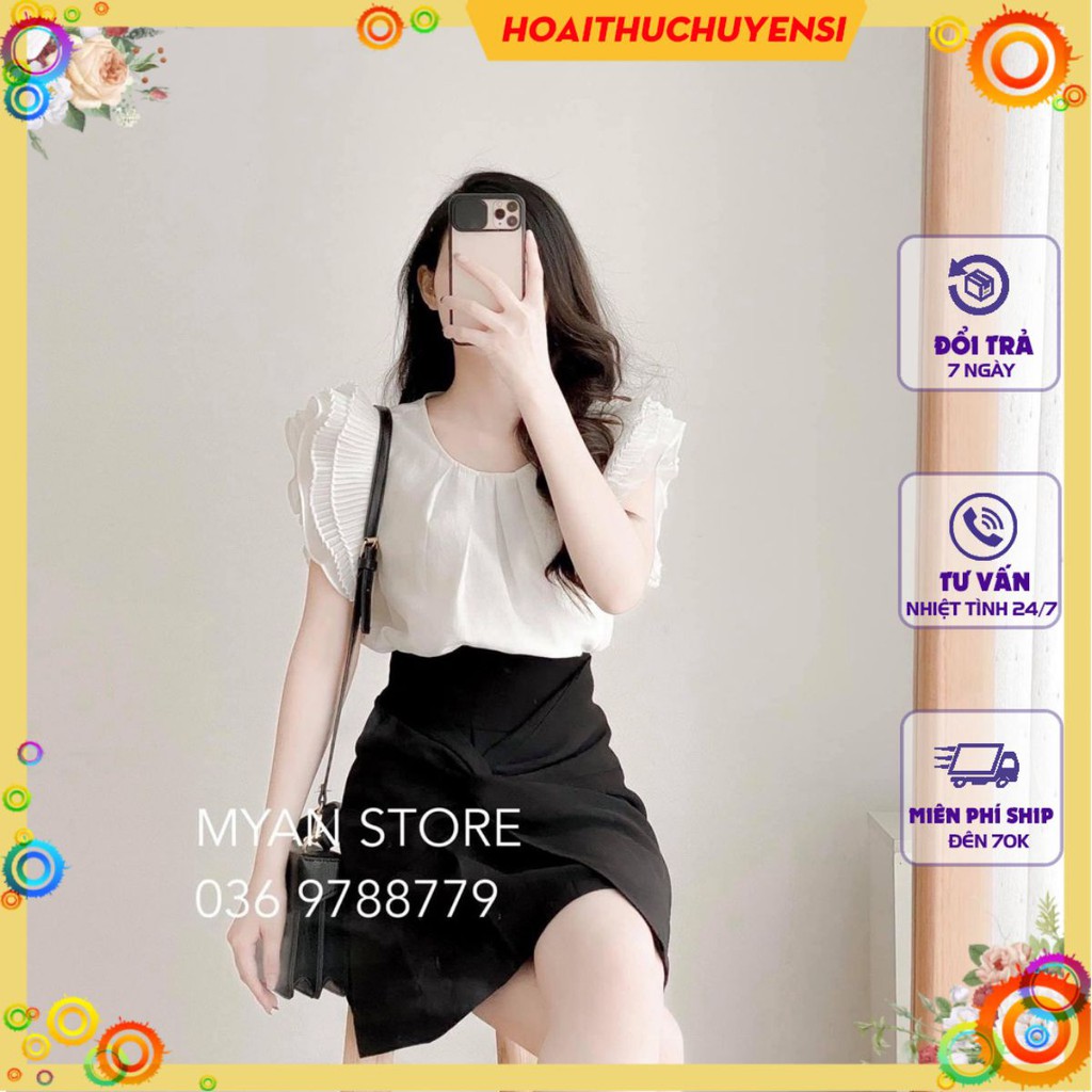 Set Sơ Mi Bèo Cánh Tiên Xếp Ly Mix Chân Váy Lệch Cá Tính