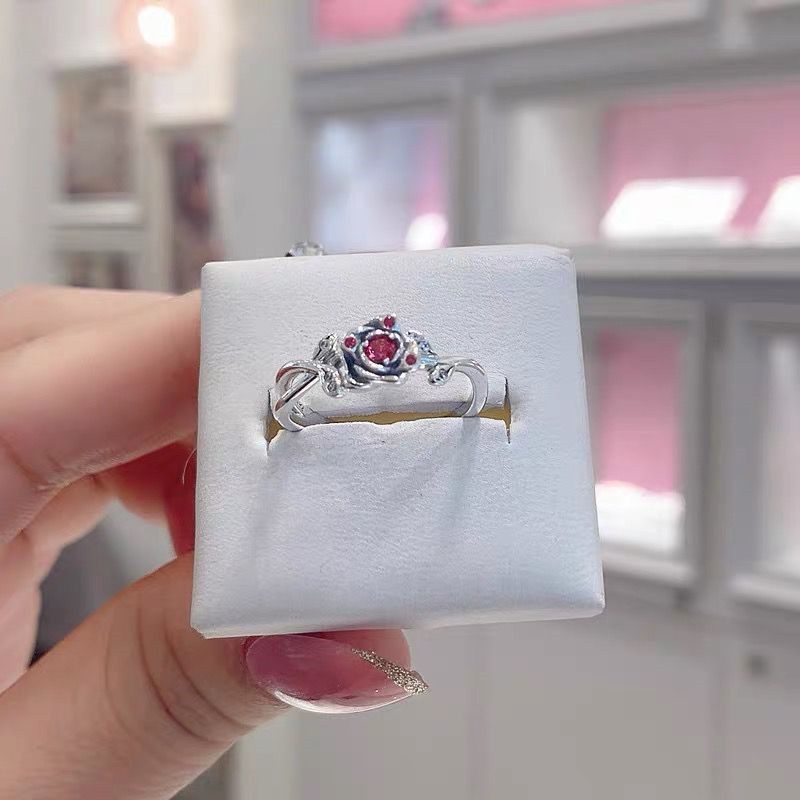 PANDORA Nhẫn Mạ Bạc 925 Đính Đá Zircon Hình Hoa Hồng Công Chúa disney Cho Nữ