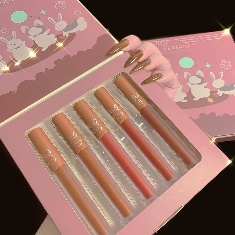Set 5 cây son kem lì thỏ LEADUU cao cấp nội đại Trung