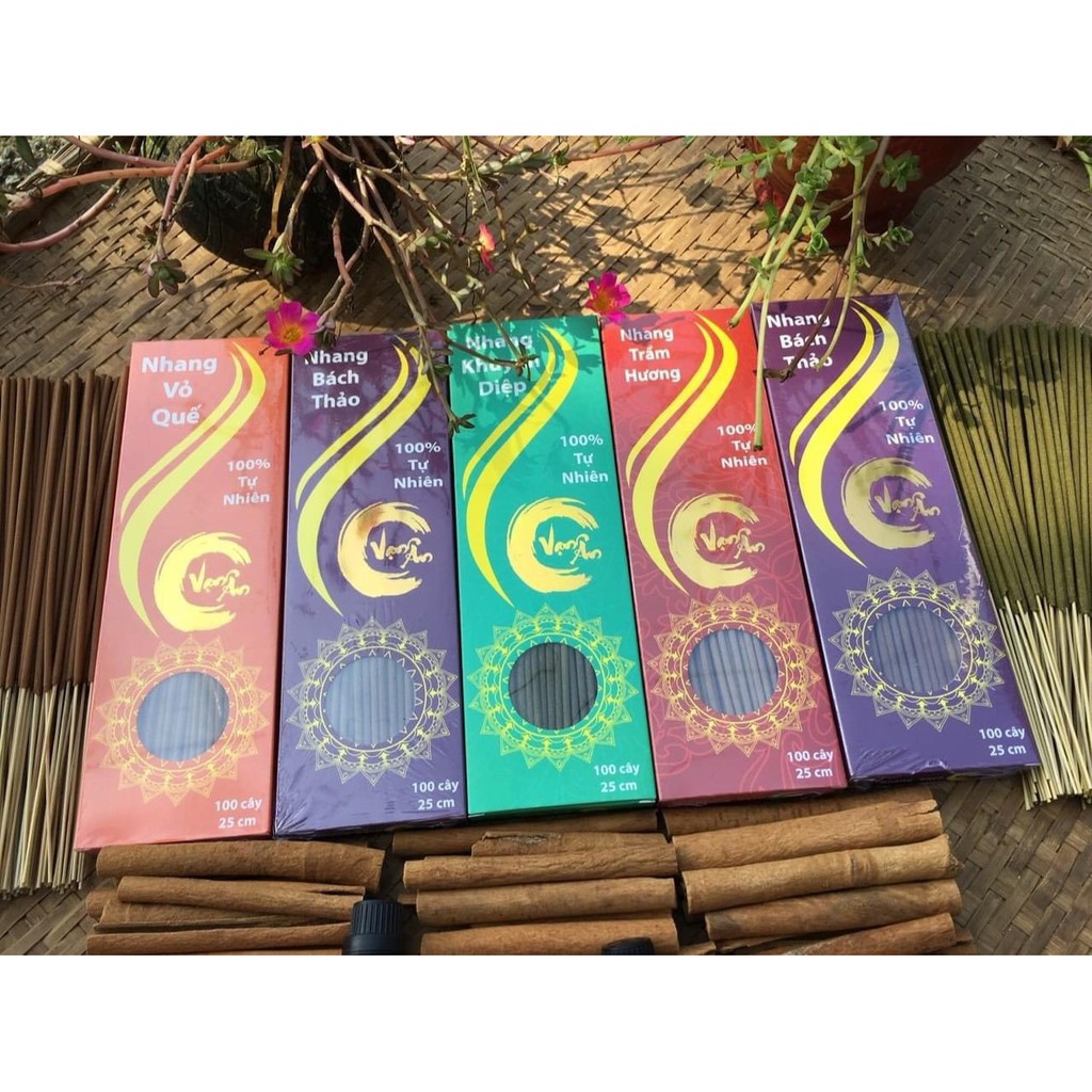 Nhang Sạch Tự Nhiên Organic Không Độc Hại Vạn Ân - 4 Vị Quế Trầm Khuynh Diệp Bách Thảo Hộp 100 - 160 Cây