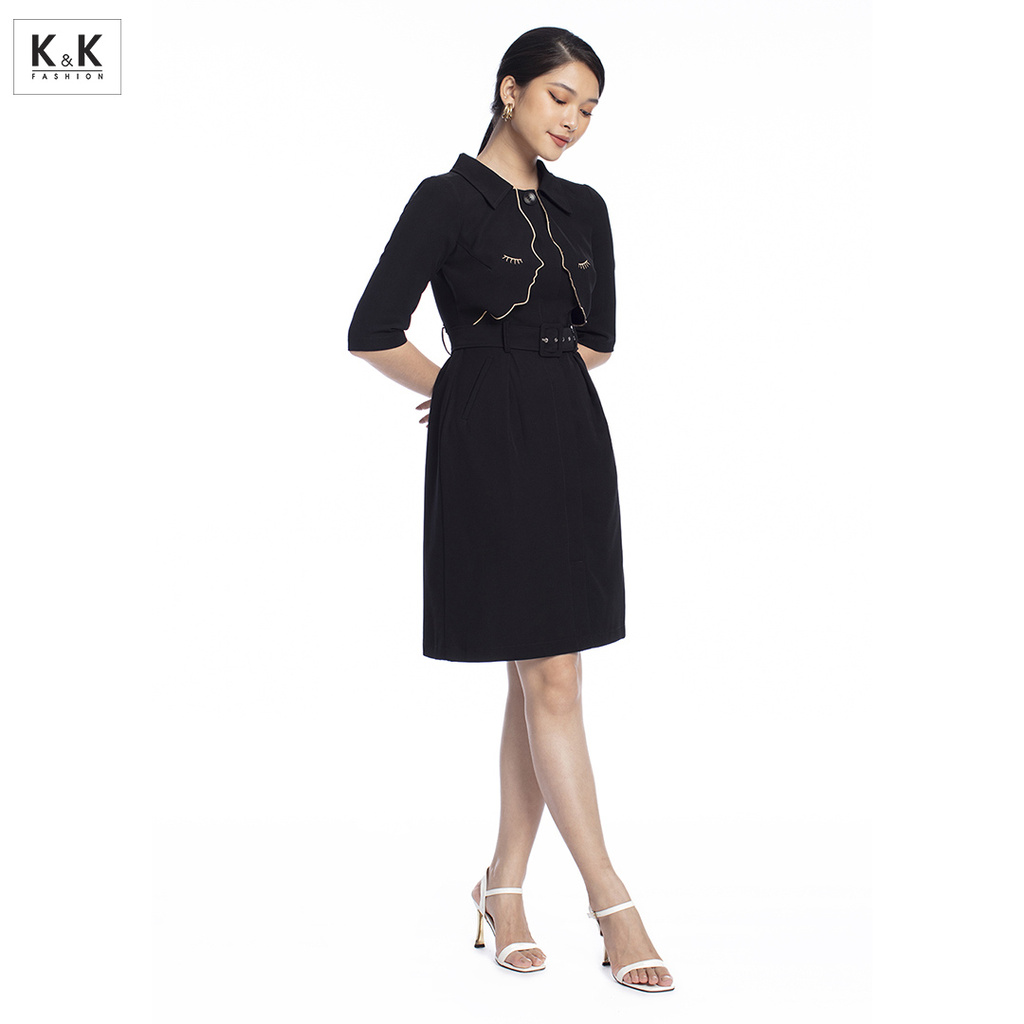Đầm Công Sở Nữ Màu Đen K&K Fashion KK104-09 Dáng Chữ A Kèm Đai Eo