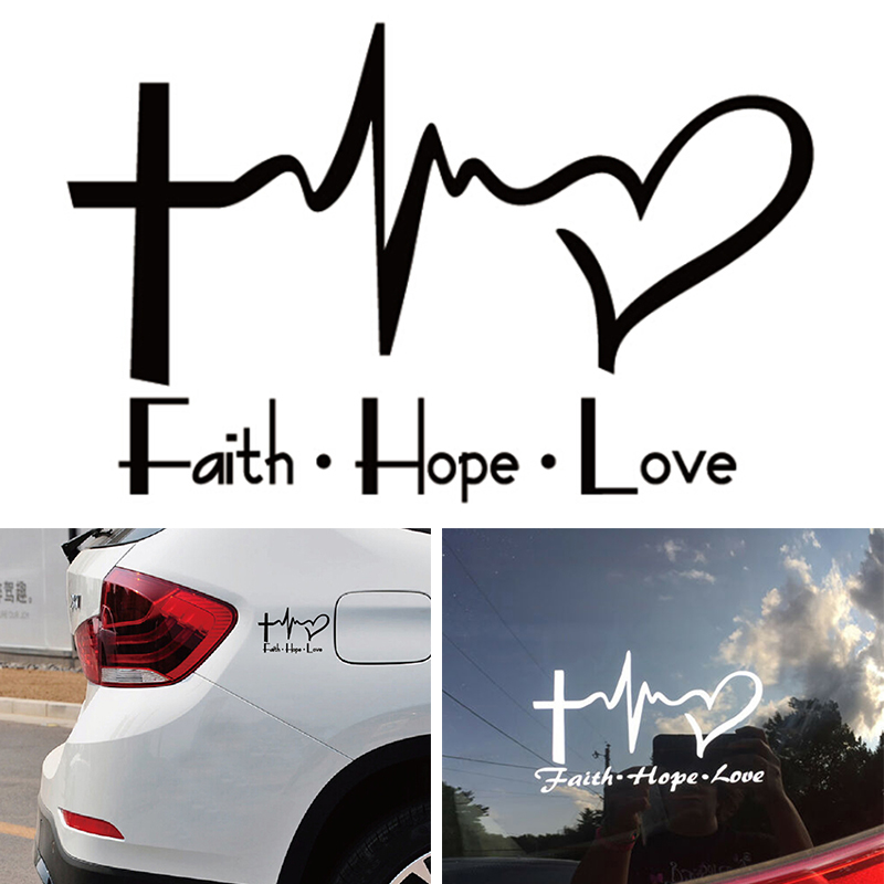 Sticker Dán Họa Tiết Chữ &quot;Faith Hope Love&quot; Cho Xe Ô-Tô