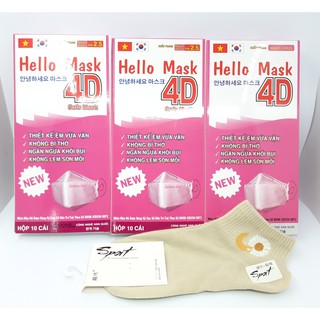 3 HỘP KHẨU TRANG 4D HỒNG HỘP 10 CÁI TẶNG 1 ĐÔI VỚ HOC CÚC