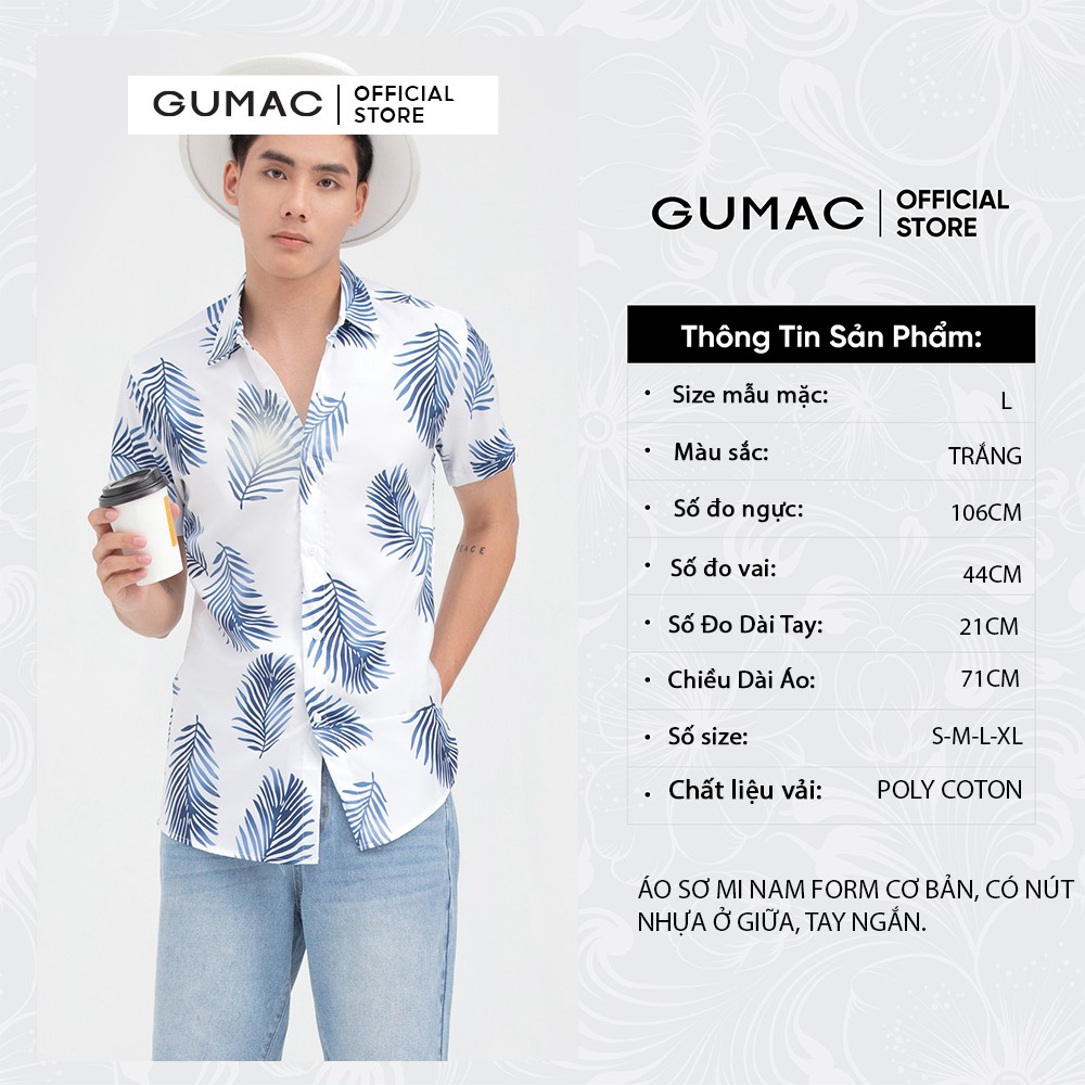 [Mã WABRGD12 giảm 10% đơn 250K] Áo sơ mi nam tay ngắn in lá cọ GUMAC ANB6111 | BigBuy360 - bigbuy360.vn