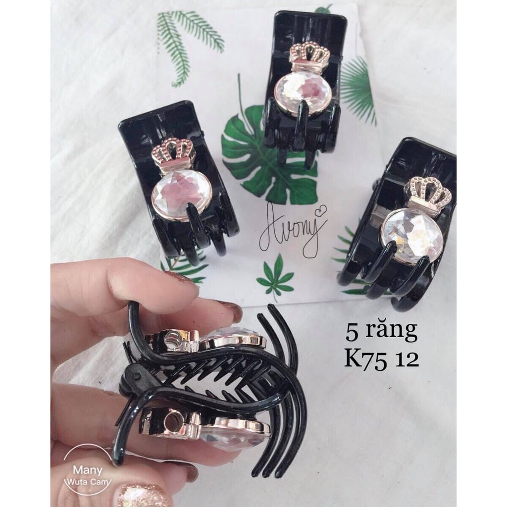 Kẹp tóc càng cua 3-5 răng đính pha lê (ngọc trắng) vương miệng