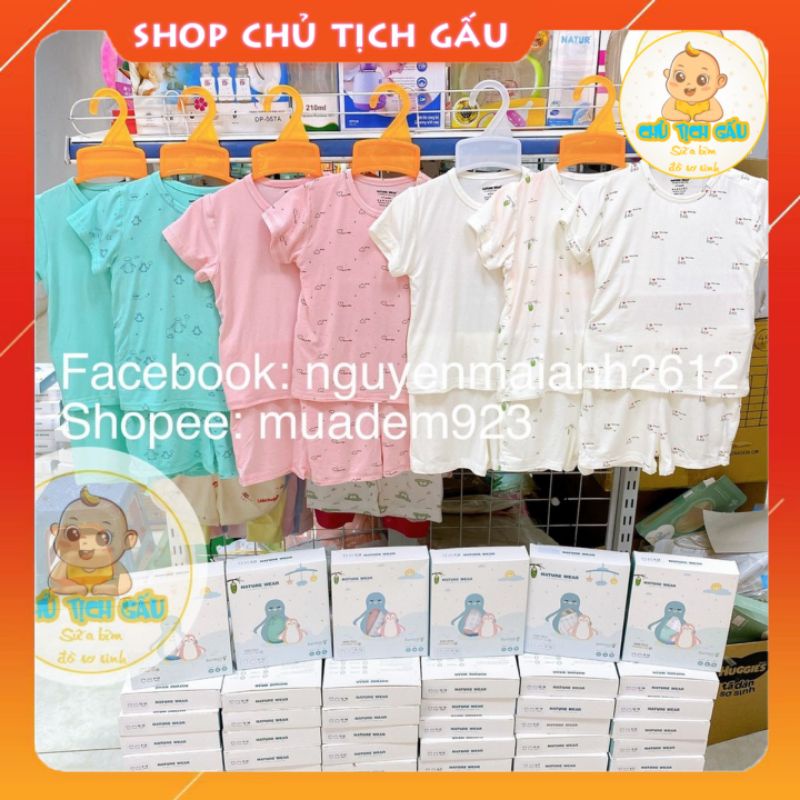 Bộ quần áo cộc tay cài vai sợi tre hãng Nature wear cho bé dưới 17kg