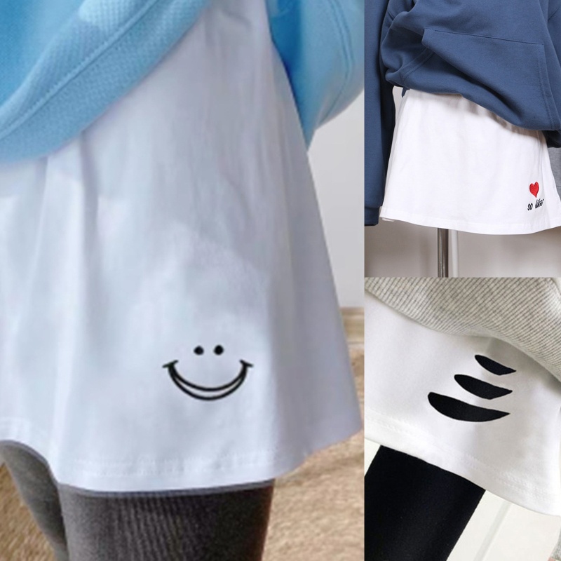 Brroa Chân Váy Xếp Ly Chữ A Xếp Ly Mini Xếp Ly Viền Thêu Hình Trái Tim Mặt Cười Dễ Thương Có Thể Tháo Rời Cho