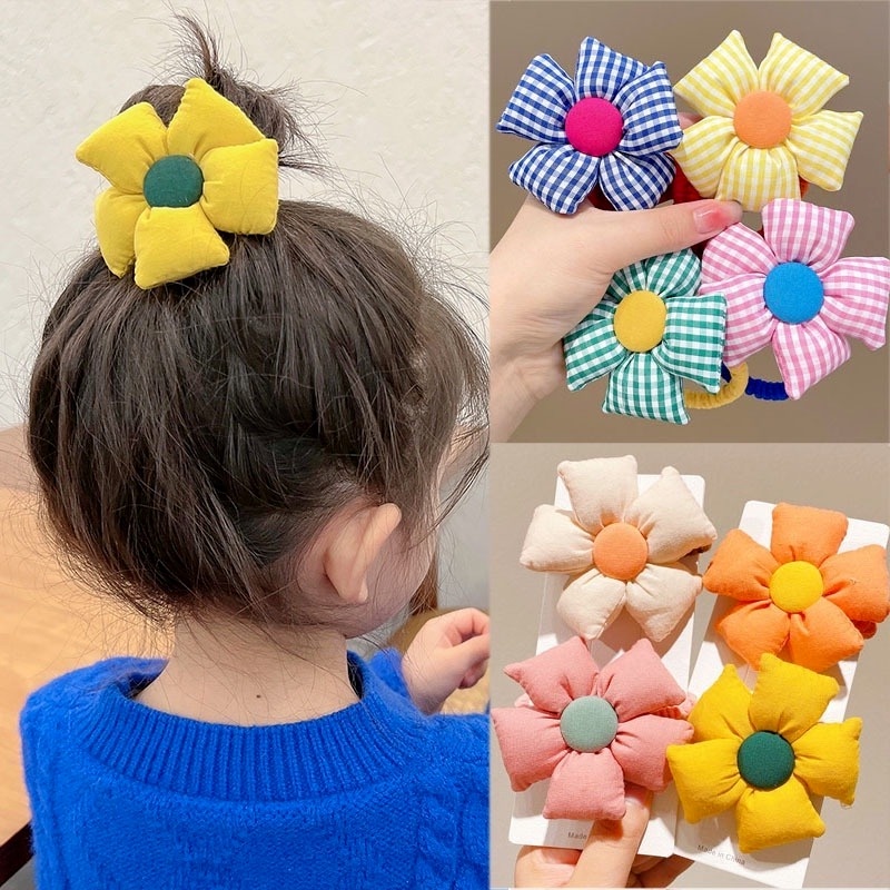 Dây Cột Tóc Cao Su Co Giãn Đính Hoa Lớn Màu Kẹo Ngọt Thời Trang Cho Bé Gái