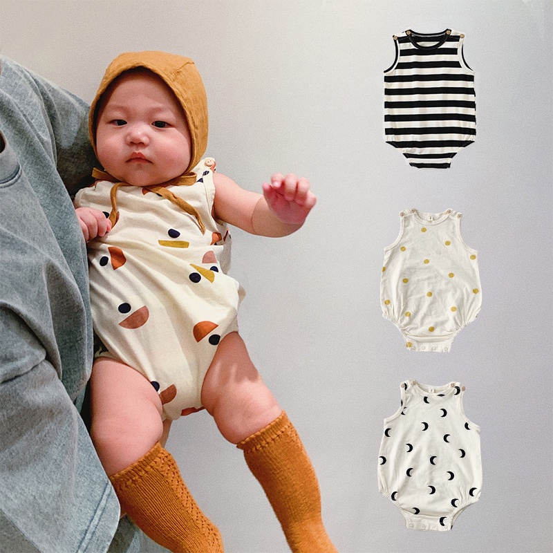 Bộ Áo Liền Quần Sát Nách Vải Cotton Thời Trang Mùa Hè Cho Bé Sơ Sinh