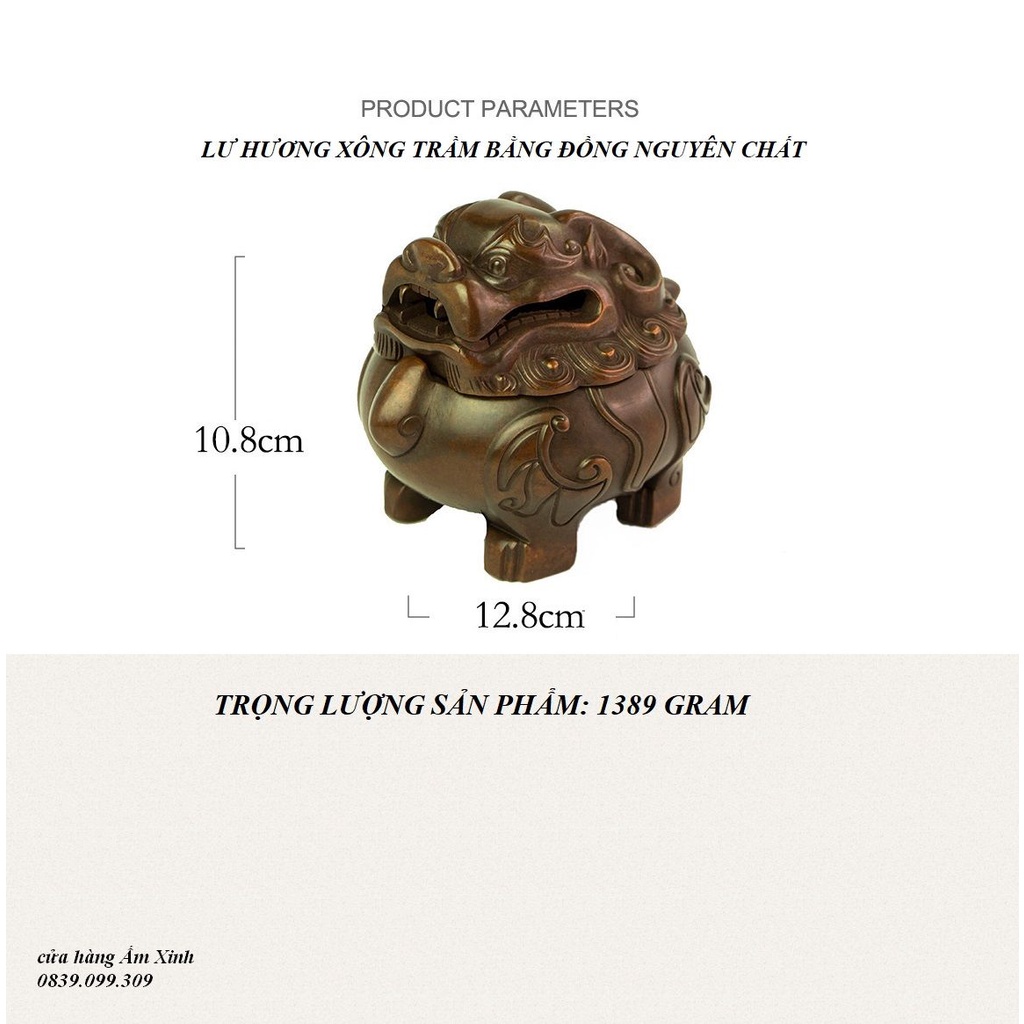 LƯ HƯƠNG XÔNG TRẦM BẰNG ĐỒNG NGUYÊN CHẤT CỠ LỚN