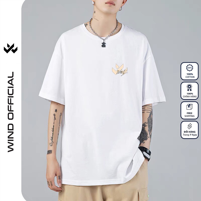 Áo phông tay lỡ WIND 65% cotton unisex form rộng ATTL53 nam nữ oversize